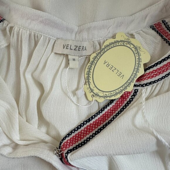 NWT VELZERA | Swimsuit Cover Tunic Of White Embroidery Tassels Buttons Front M - Picture 12 of 15